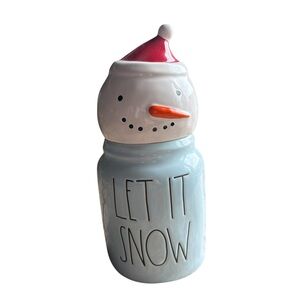 RAE DUNN “Let It Snow” Ceramic Snowman Jar with Red Hat -- 9” Height -- NWOT